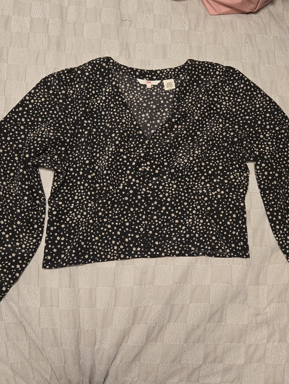 Women’s Black Floral Wrap-Style Long Sleeve Top